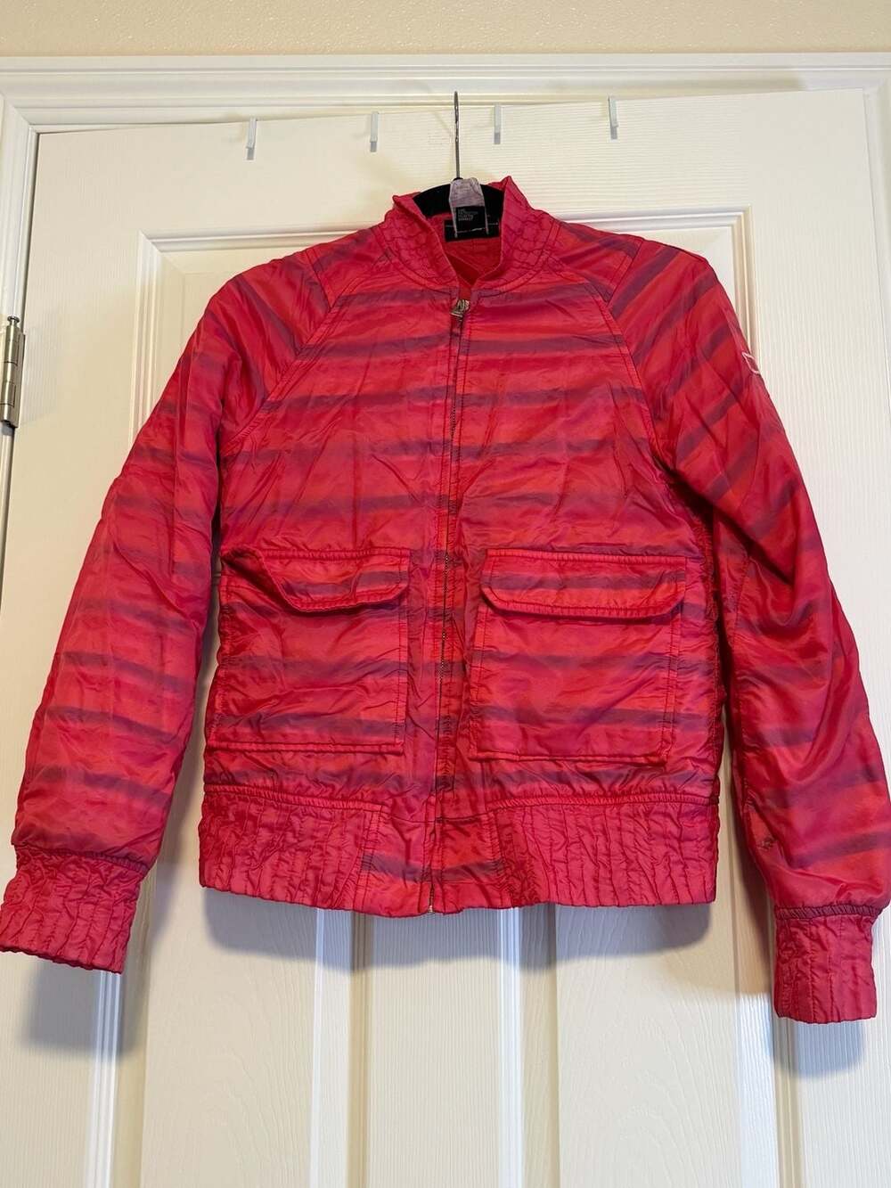 Diesel Vintage Y2K Red/Purple Striped Lightweight Nylon Bomber Jacket Size W Med
